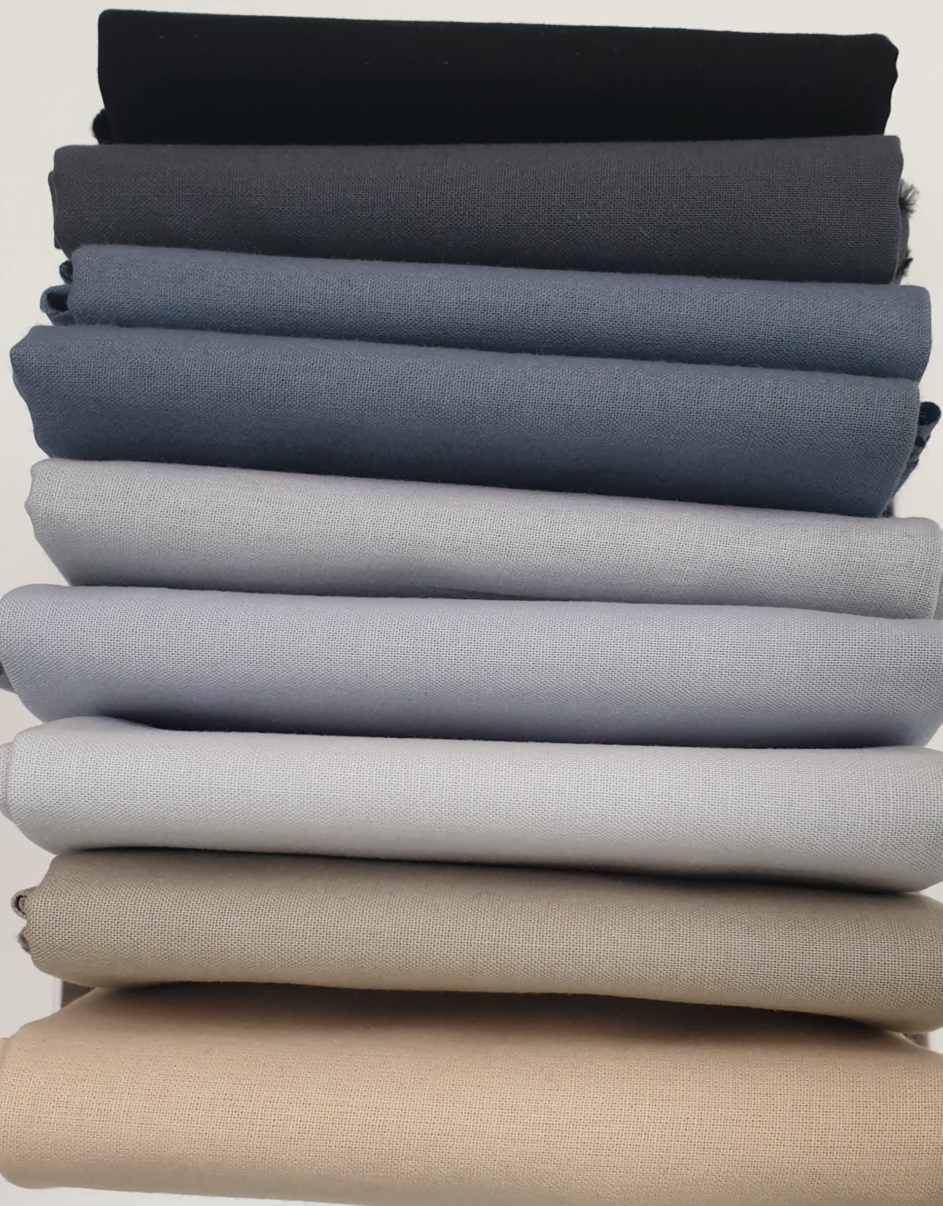 Solid Neutrals Bundle Plain fabric. 9 x Fat Quarters Black Grey Beige Solid Neutrals Bundle Plain fabric. 9 x Fat Quarters Black Grey Beige
