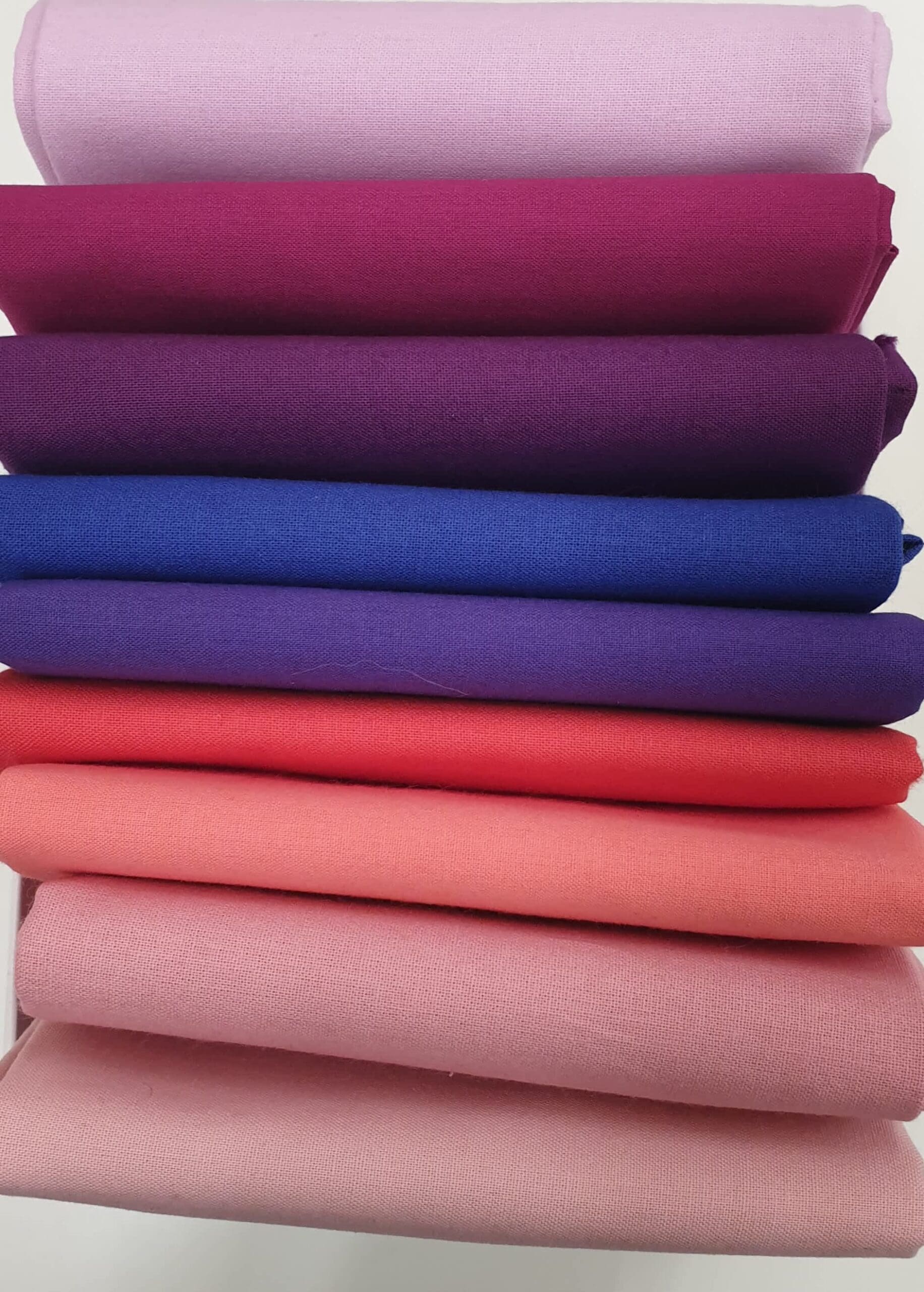 Solid Purple Pink Bundle Plain fabric. 9 Fat Quarters incl Rose, Lilac, Amethyst and Coral Solid Purple Pink Bundle Plain fabric. 9 Fat Quarters incl Rose, Lilac, Amethyst and Coral