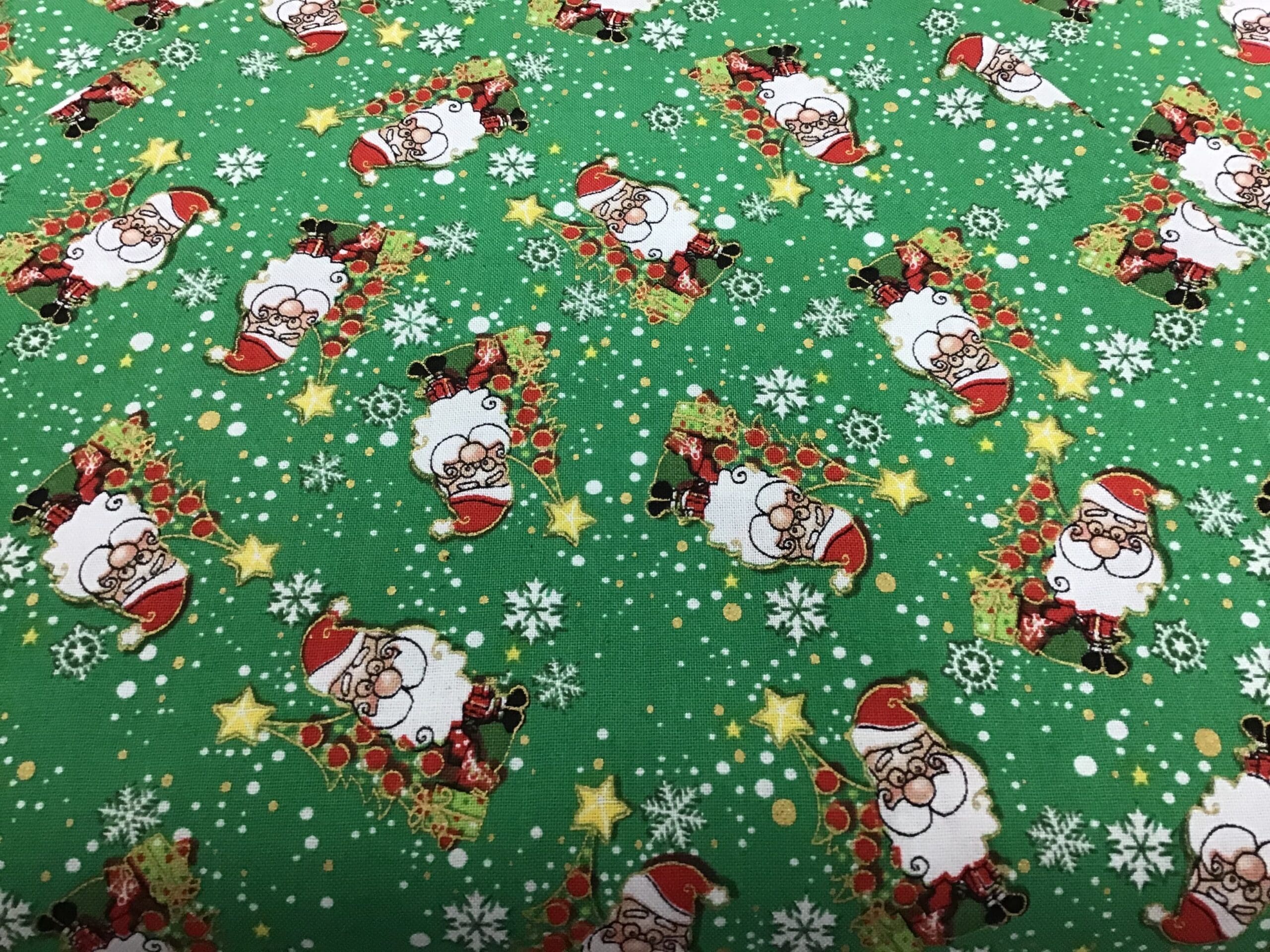 SEASONS GREETINGS SANTA Green Fabric Christmas SEASONS GREETINGS SANTA Green Fabric Christmas