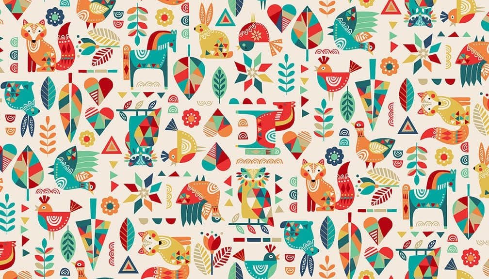 Folk Friends 2300Q Animals Cream by Makower fabric Folk Friends 2300Q Animals Cream by Makower fabric