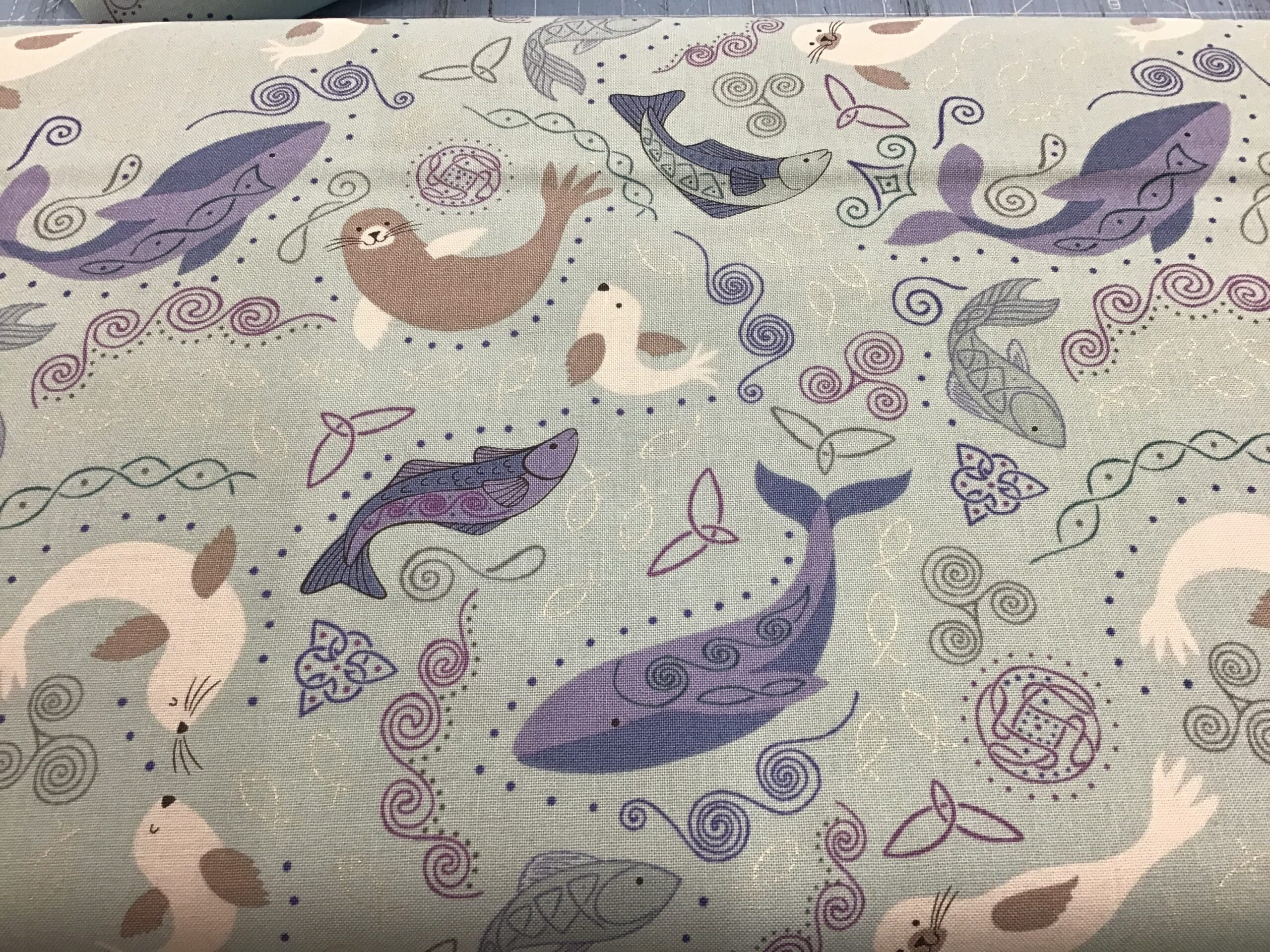 Iona North Seas A4792 Light Blue seals and whales fabric by Lewis & Irene Iona North Seas A4792 Light Blue seals and whales fabric by Lewis & Irene