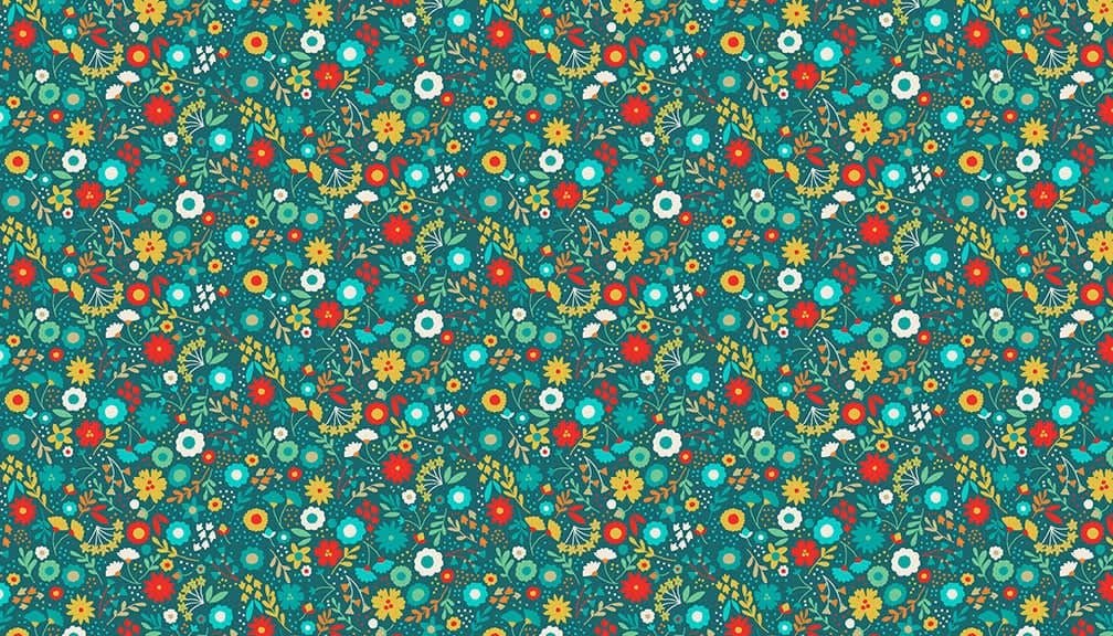 Folk Friends 2302T Floral Turquoise by Makower fabric Folk Friends 2302T Floral Turquoise by Makower fabric