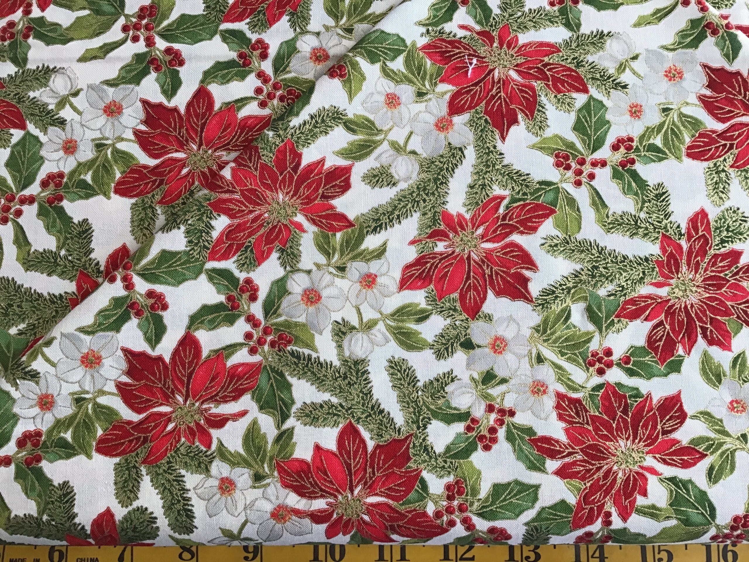 Poinsettias and Pine 3355111M Cream Red Poinsettia by Moda Poinsettias and Pine 3355111M Cream Red Poinsettia by Moda