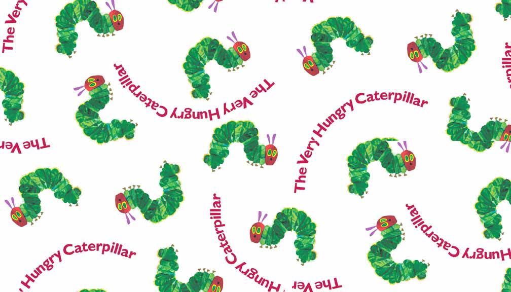 Hungry Caterpillar 7762G Allover Caterpillar fabric by Makower 2 7762 G Small Caterpillar
