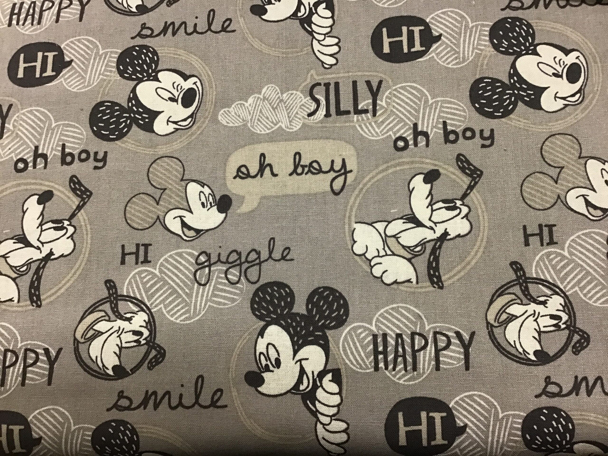 MICKEY MOUSE FRIENDS on grey fabric MICKEY MOUSE FRIENDS on grey fabric