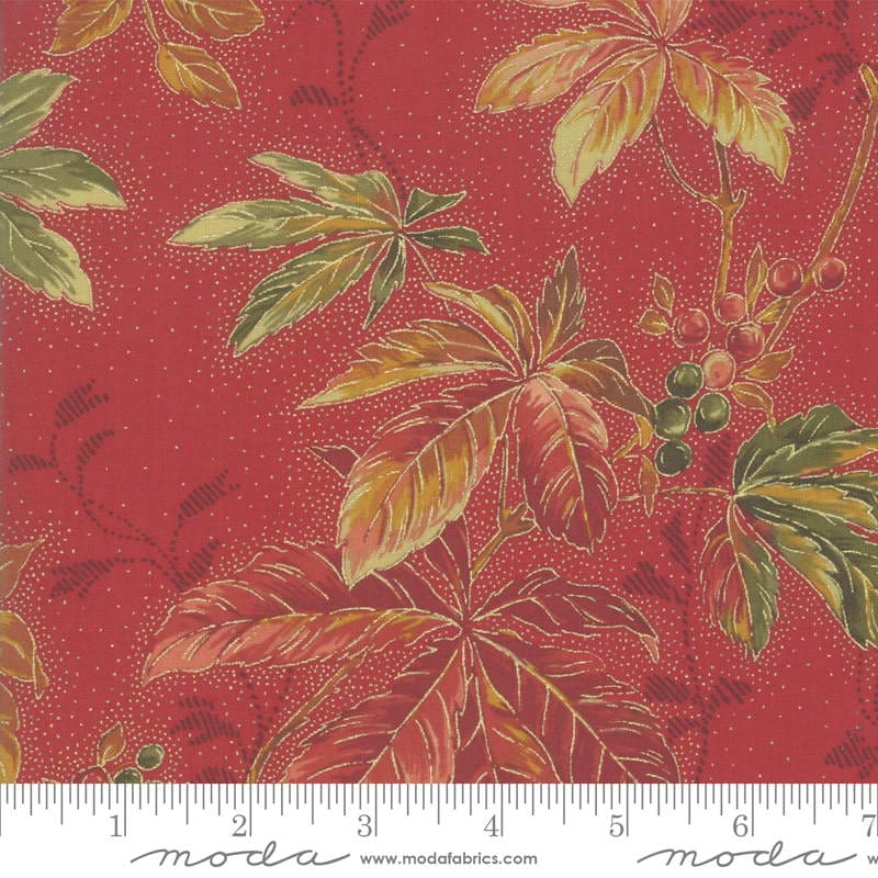 Arboretum 3353014M Berry Leaves red orange metallic by Moda fabric Arboretum 3353014M Berry Leaves red orange metallic by Moda fabric