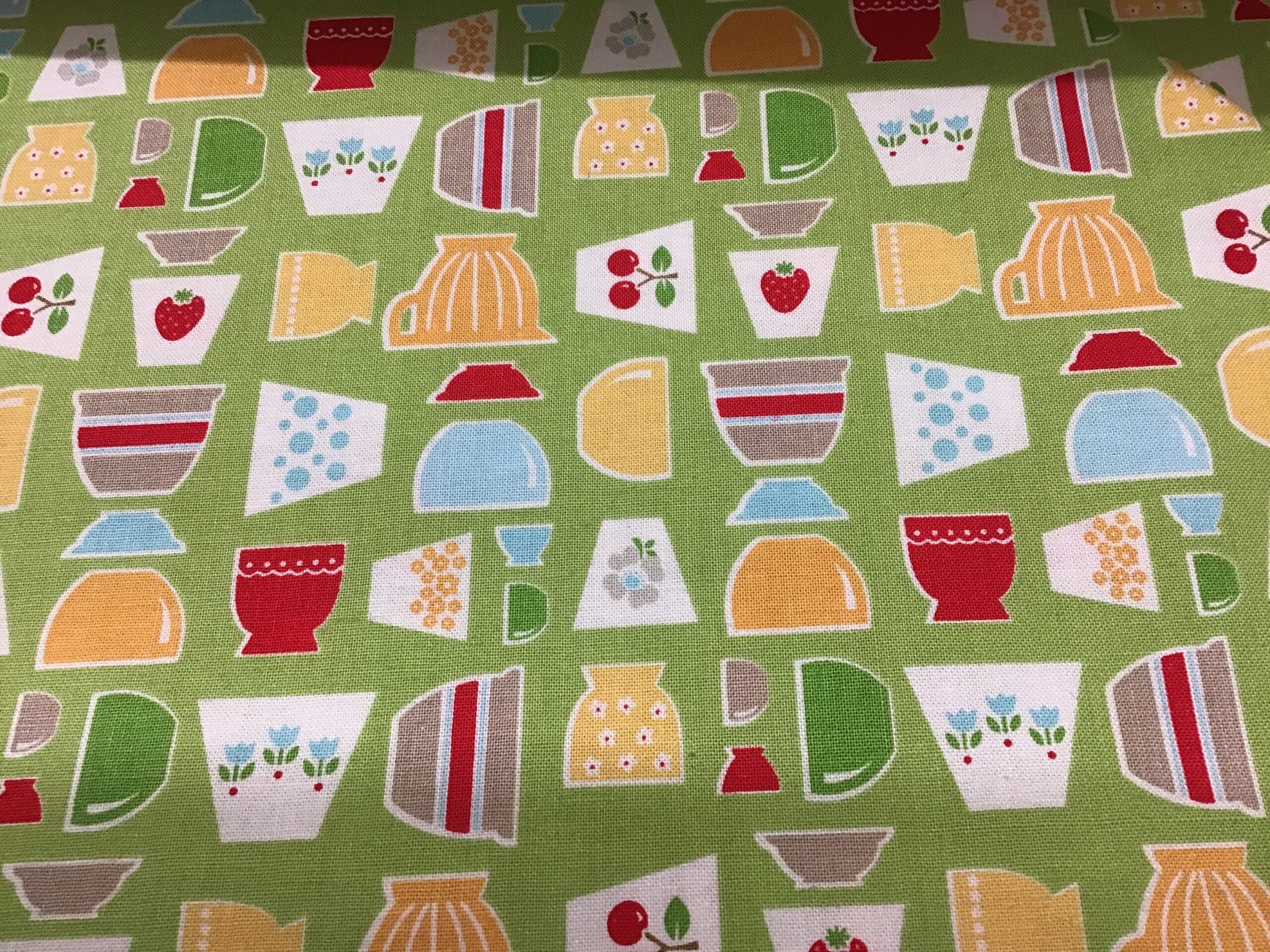 Riley Blake Bake Sale POTS & BOWLS Green fabric Riley Blake Bake Sale POTS & BOWLS Green fabric