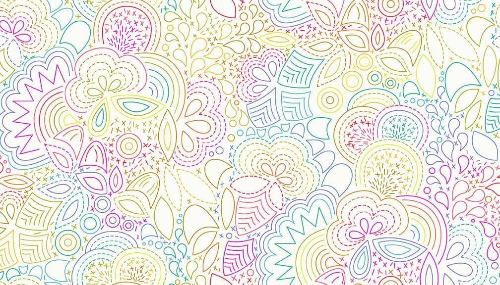 Art Theory 9702L Rainbow Stitched Outlines Multi on Cream by Alison Glass fabric art theory rainbow stitched