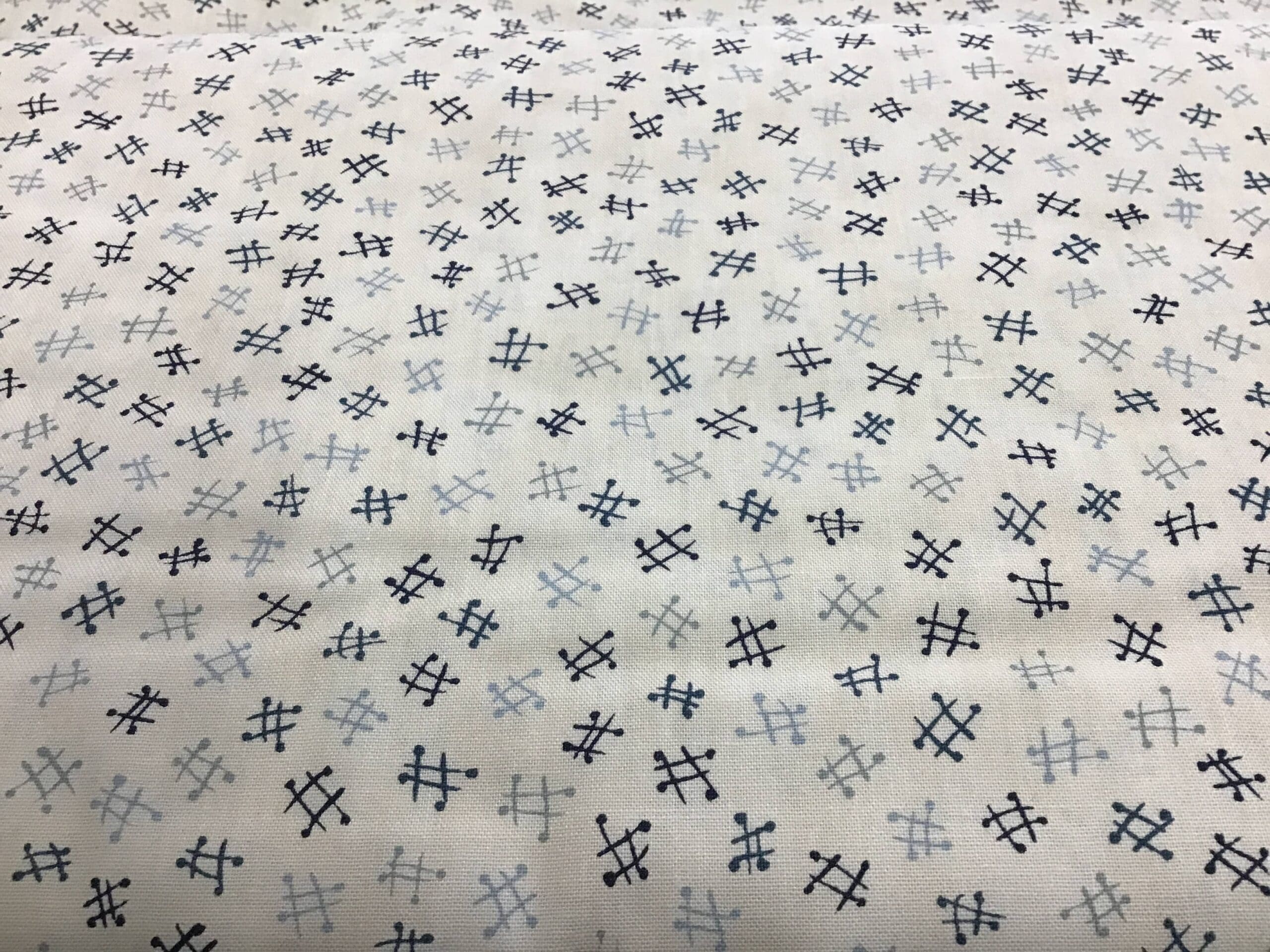 The Blues 1690116 Billie Crotchets Blue on Cream by Janet Clare fabric The Blues 1690116 Billie Crotchets Blue on Cream by Janet Clare fabric