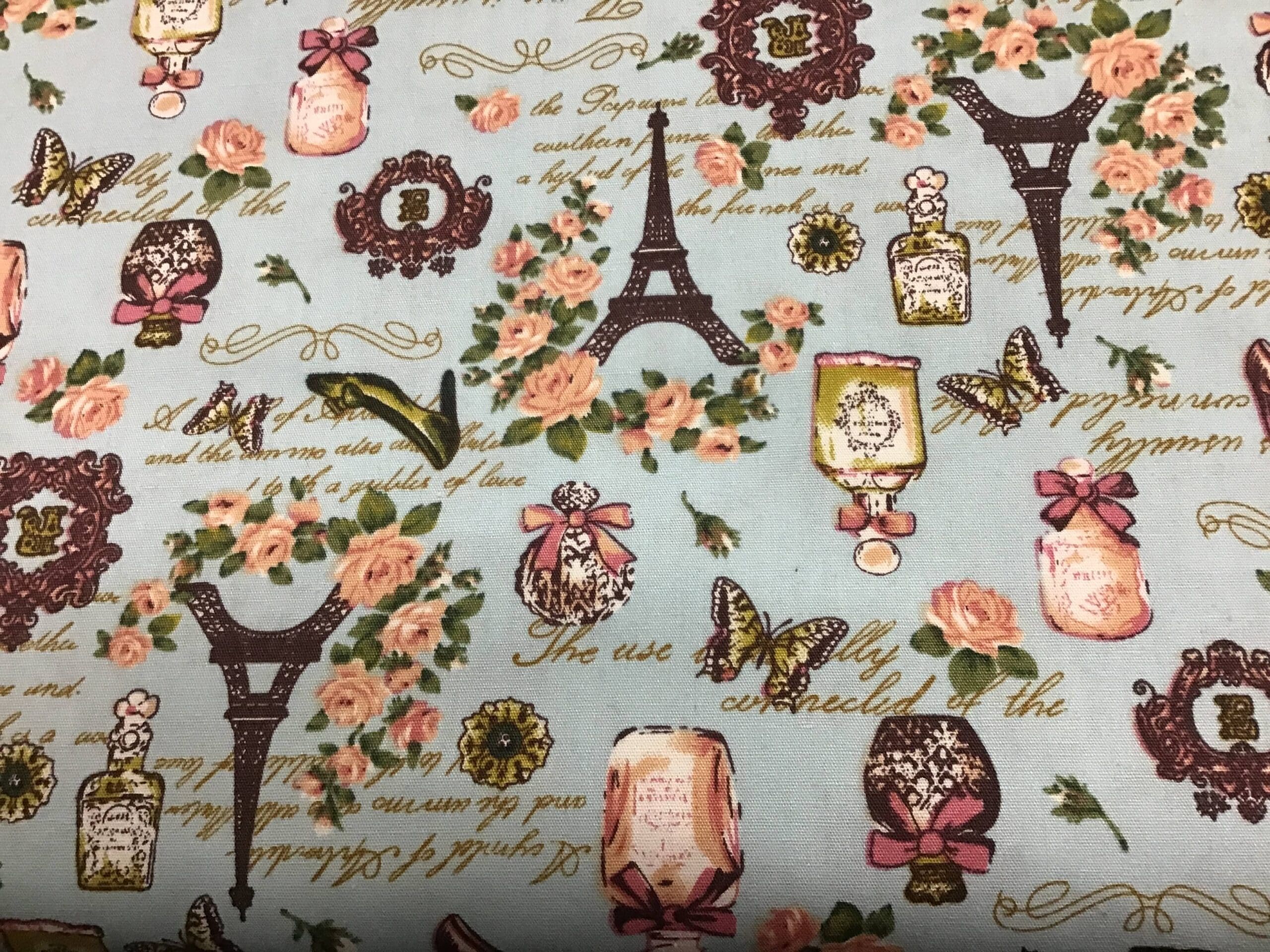 PARIS PETIT ROSE LT BLUE fabric PARIS PETIT ROSE LT BLUE fabric