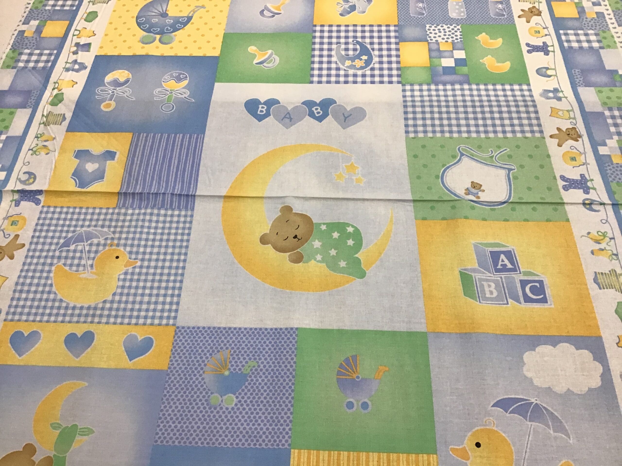 SLEEPY TIME 90 cm COT PANEL blue yellow green SLEEPY TIME 90 cm COT PANEL blue yellow green