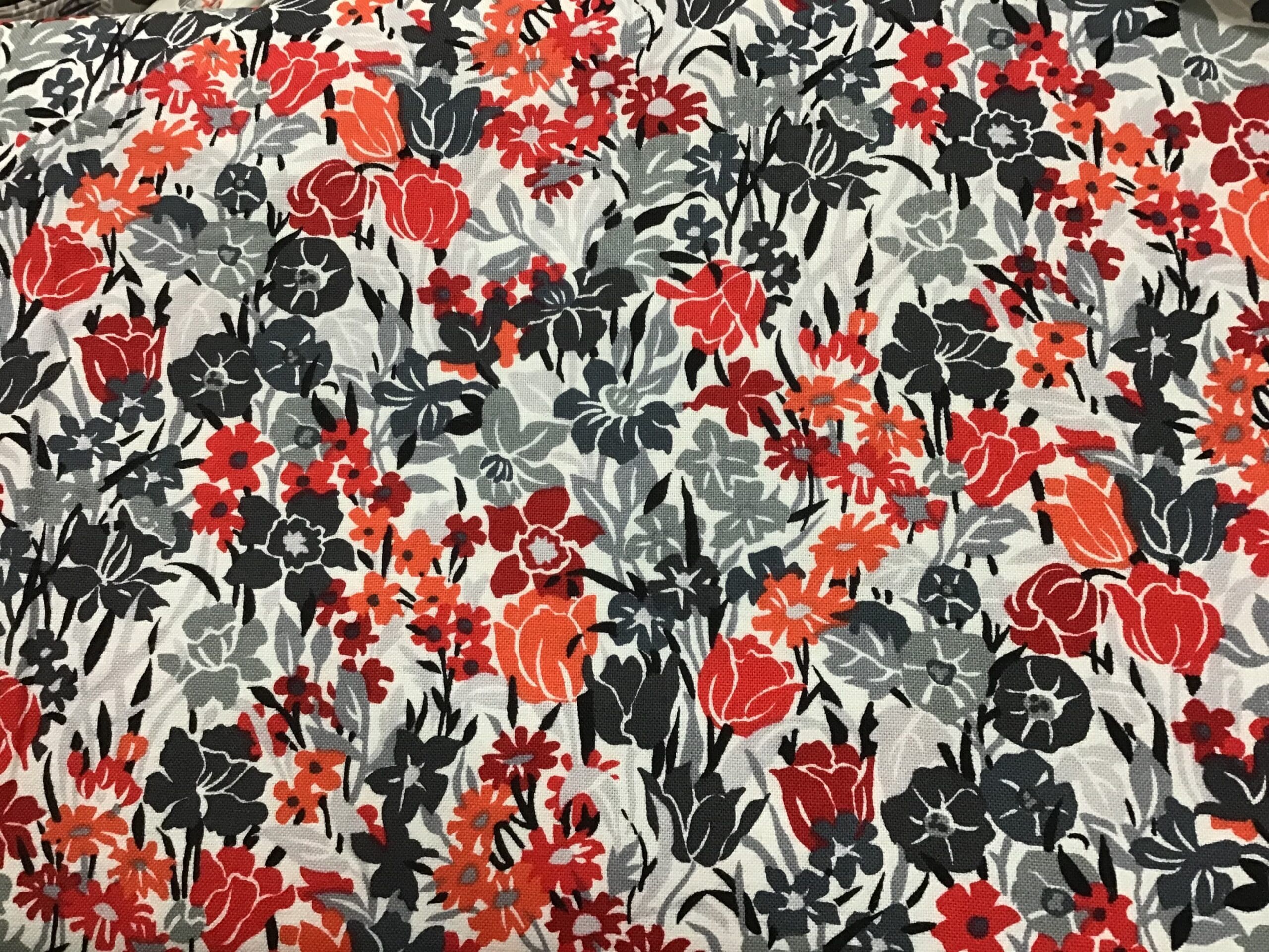 SUMMER OF LOVE F401 red orange grey floral fabric SUMMER OF LOVE F401 red orange grey floral fabric