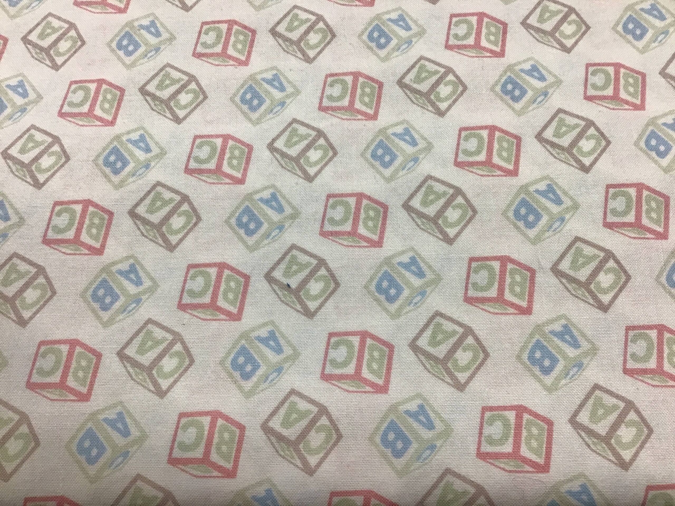 TEDDY BEAR PICNIC FF153 ABC blocks pastels fabric TEDDY BEAR PICNIC FF153 ABC blocks pastels fabric