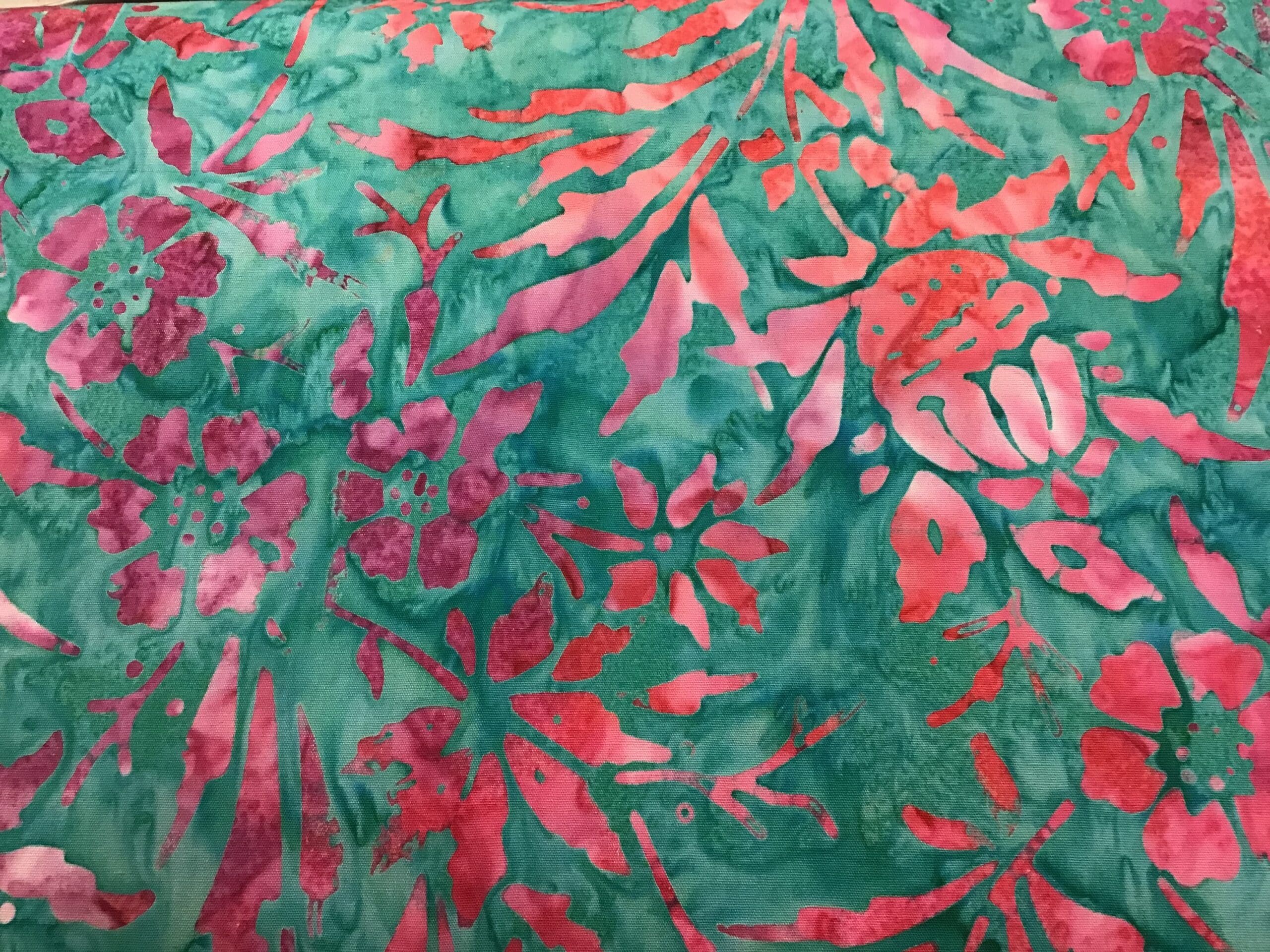 Batik Flowers 15190 Pink Red on Teal fabric Batik Flowers 15190 Pink Red on Teal fabric