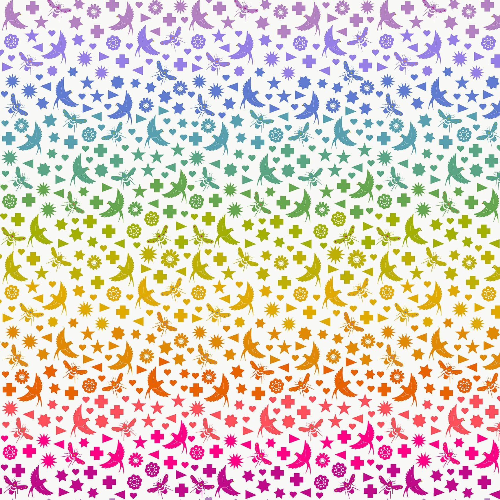 Art Theory 9699L Birds & Bees Rainbow on Cream by Alison Glass for Makower fabrics Art Theory 9699L Birds & Bees Rainbow on Cream by Alison Glass for Makower fabrics
