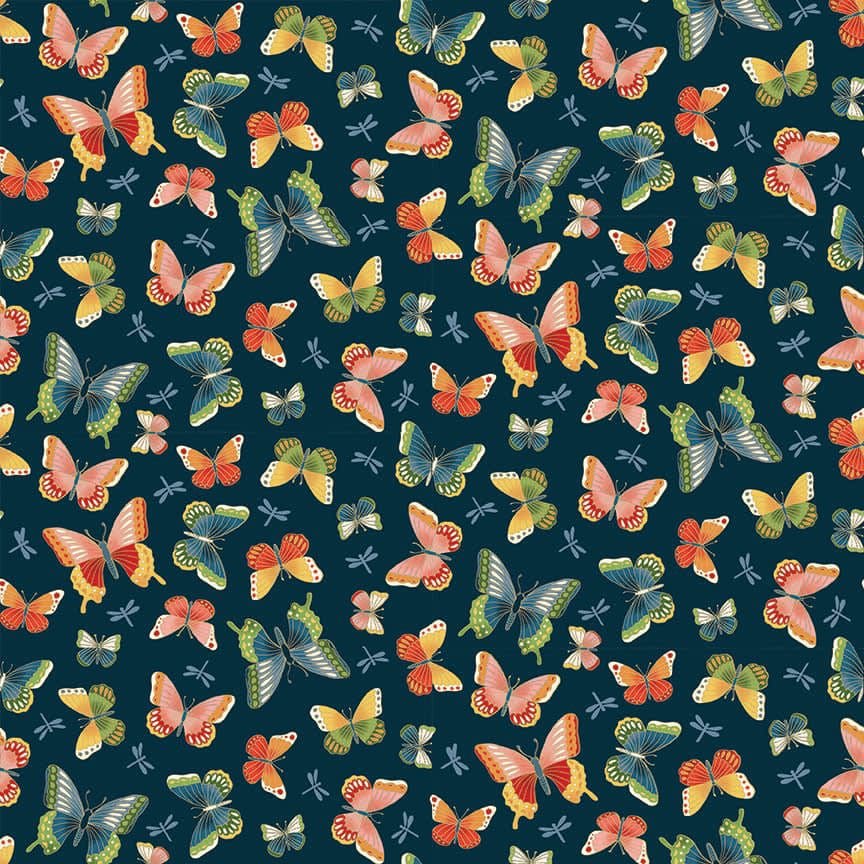 Michiko 2334B Butterflies on Navy Blue by Makower fabrics Michiko 2334B Butterflies on Navy Blue by Makower fabrics