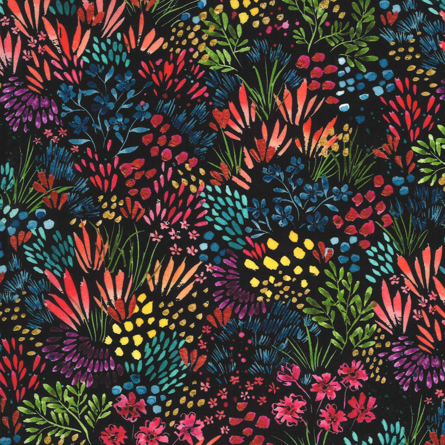 Moody Bloom 844412D Multi leaves on Black by Create Joy for Moda Fabrics Moody Bloom 844412D Multi leaves on Black by Create Joy for Moda Fabrics