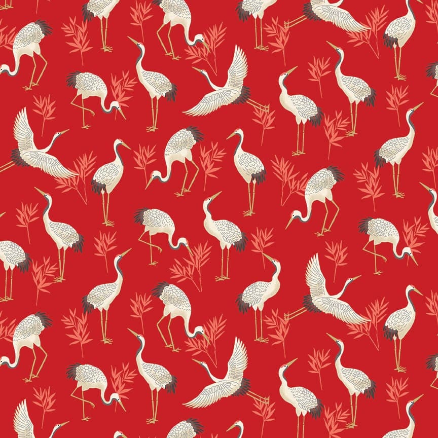 Michiko 2331R Cranes on Red by Makower fabrics Michiko 2331R Cranes on Red by Makower fabrics