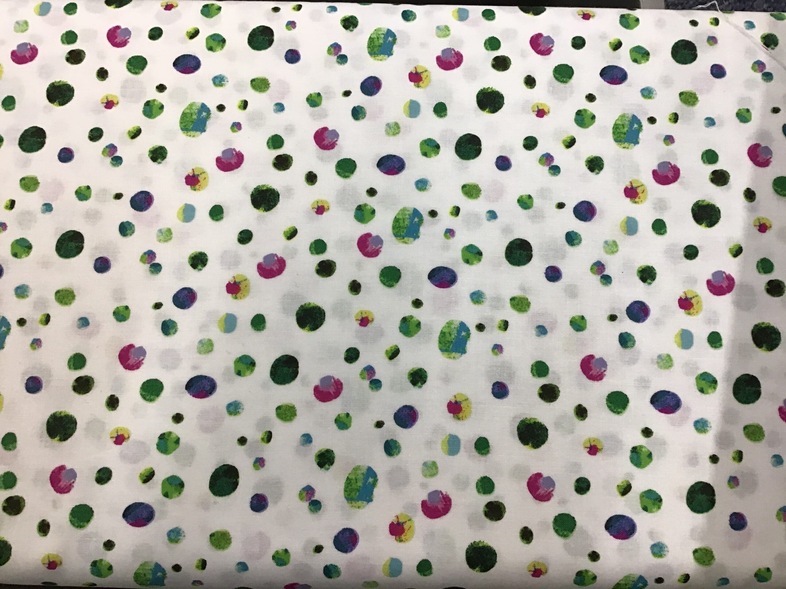 Spots Y2811 Green Purple Multi on white by Clothworks fabric Spots Y2811 Green Purple Multi on white by Clothworks fabric