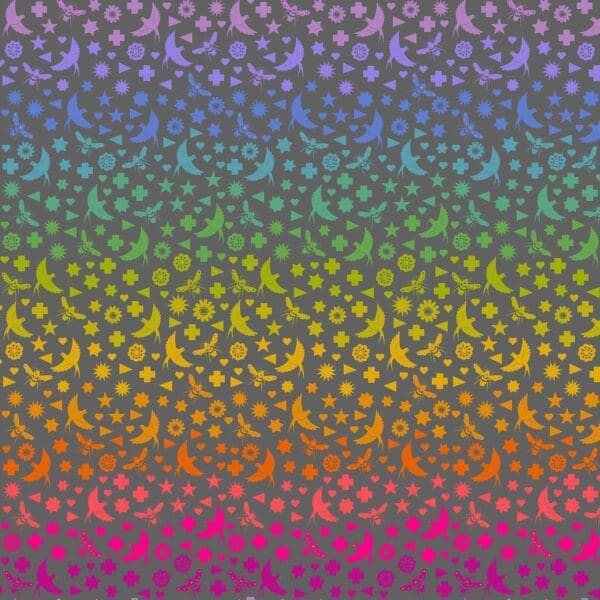 Art Theory 9699C Birds & Bees Rainbow on Charcoal Grey by Alison Glass for Makower Art Theory 9699C Birds & Bees Rainbow on Charcoal Grey by Alison Glass for Makower