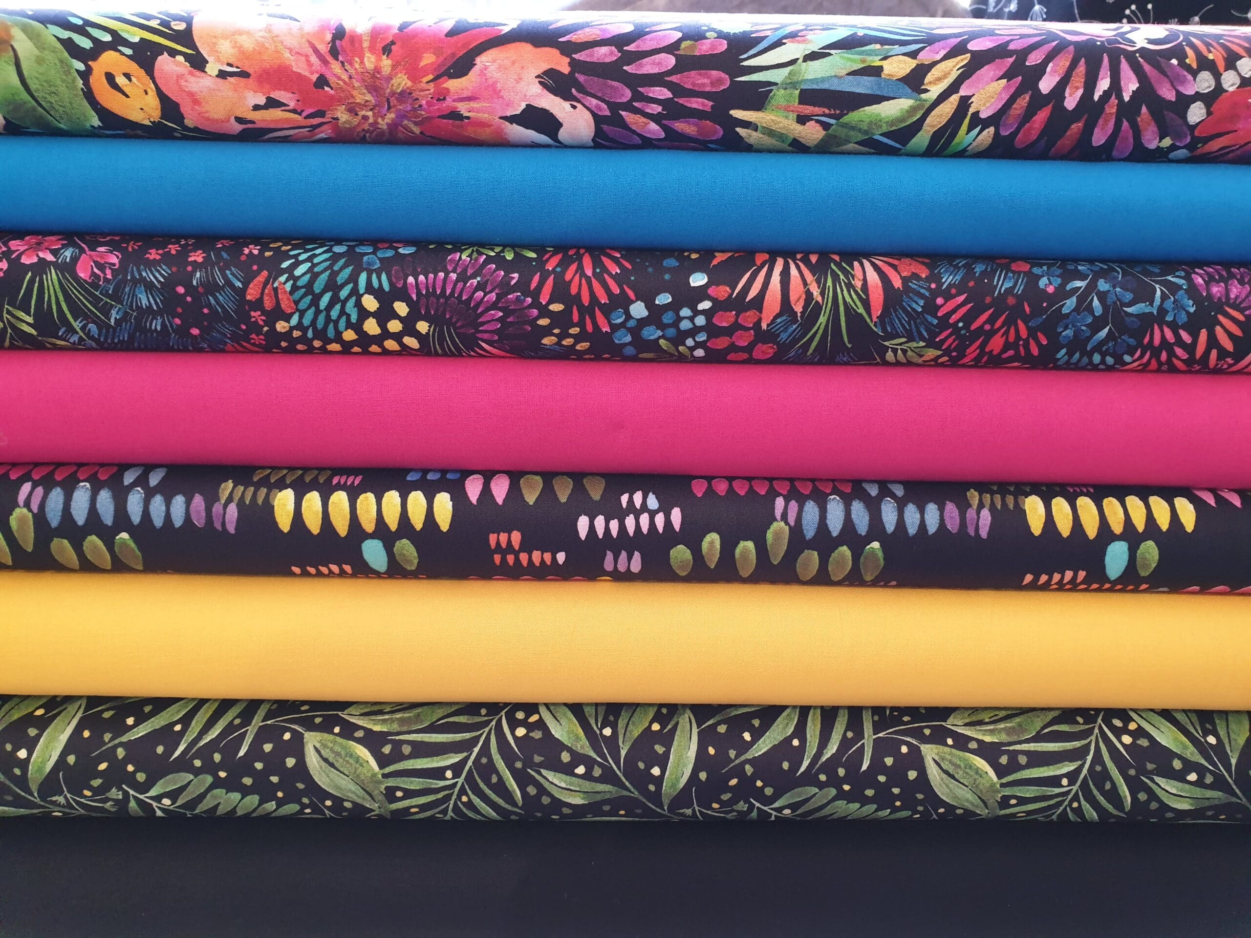 Moody Blooms 8 x FQ pack – Night – Multi on Black by Moda Fabrics New fabrics