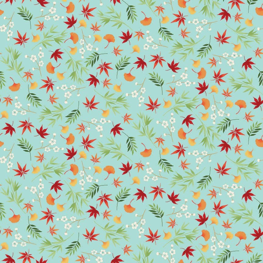 Michiko 2333T Leaf Foliage on Turquoise by Makower fabric Michiko 2333T Leaf Foliage on Turquoise by Makower fabric