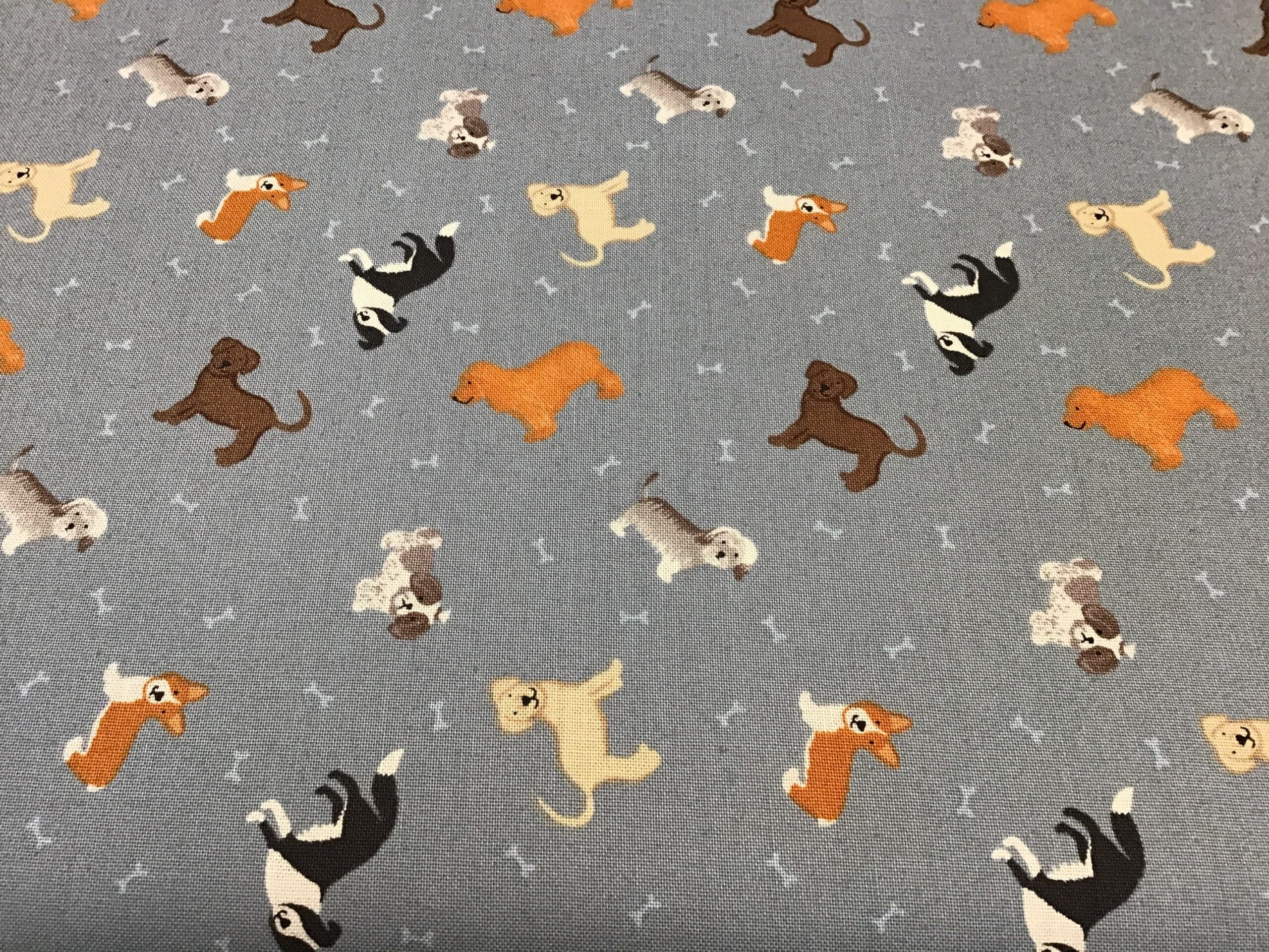 Small Things…Pets SM301 Dogs on Blue grey by Lewis and Irene fabrics small things…pets sm301 dogs on blue grey by lewis and irene fabrics