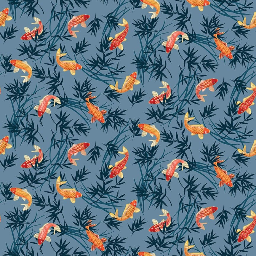 Michiko 2332B Gold Koi on Navy Blue by Makower fabric Michiko 2332B Gold Koi on Navy Blue by Makower fabric