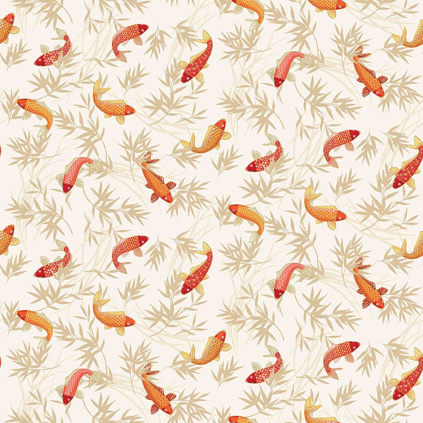 Michiko 2332Q Gold Koi on Cream by Makower fabric Michiko 2332Q Gold Koi on Cream by Makower fabric