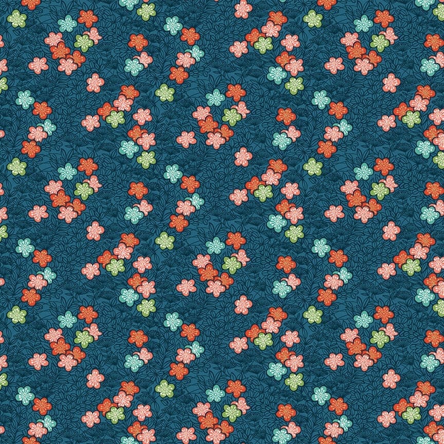 Michiko 2336B Bushclover on Navy Blue by Makower fabric Michiko 2336B Bushclover on Navy Blue by Makower fabric