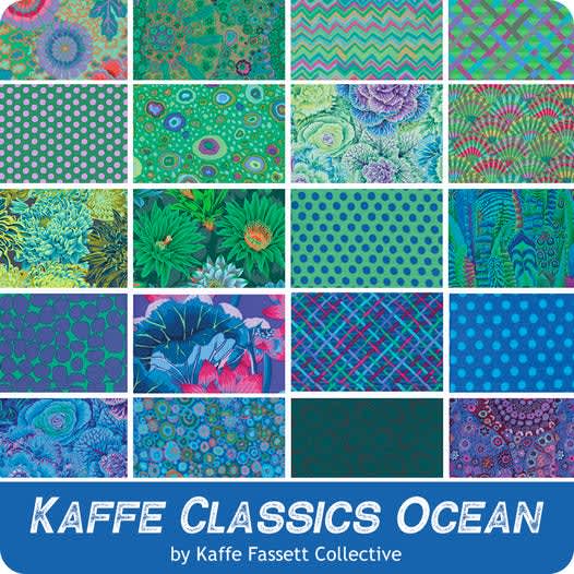 Kaffe Fassett FB4DRGP Ocean Design Roll Blue Green Multi x 40 fabric strips Kaffe Fassett FB4DRGP Ocean Design Roll Blue Green Multi x 40 fabric strips - Image 2