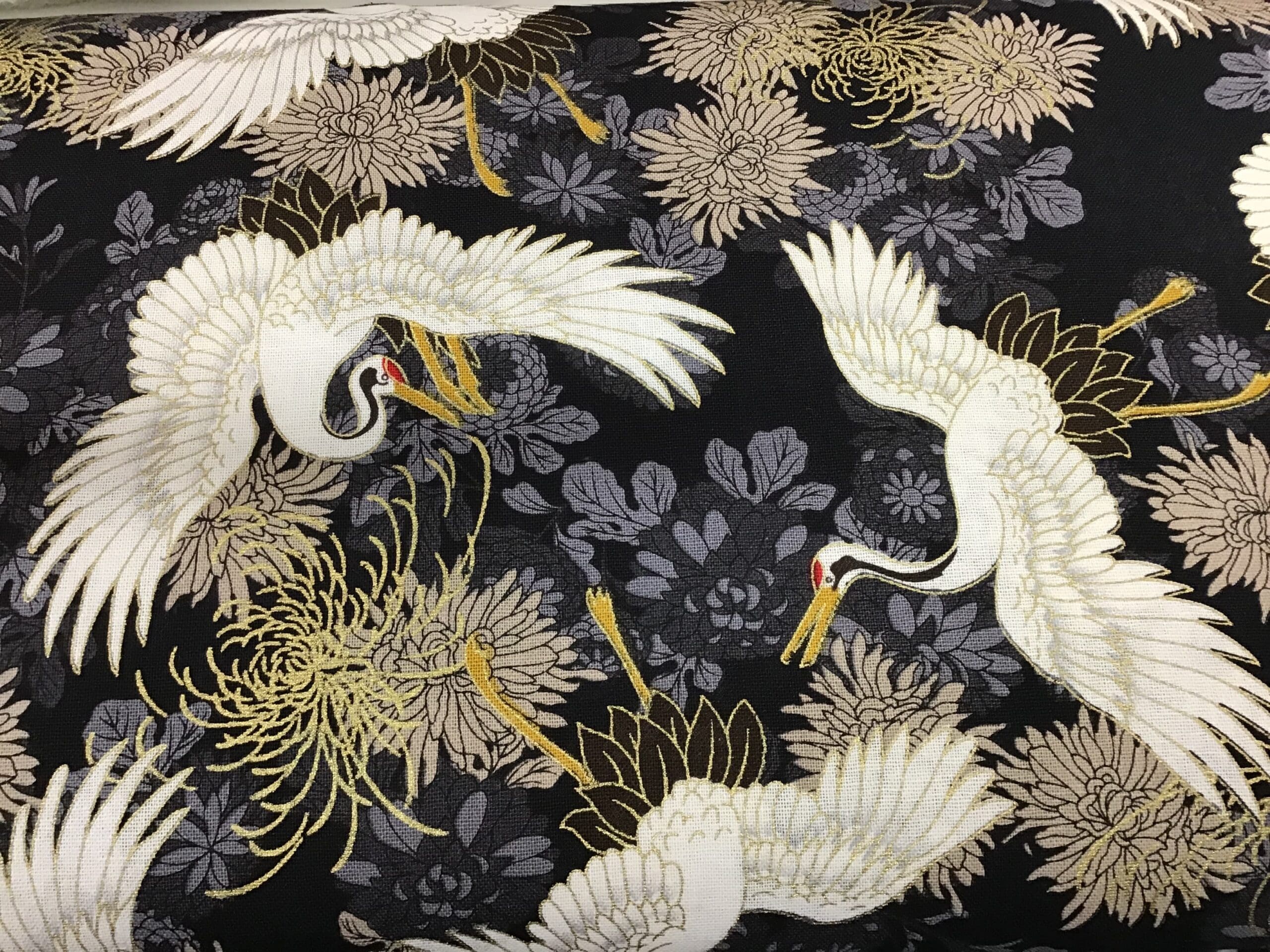 Cranes PO2693 White on Grey fabric. 54” wide Cranes PO2693 White on Grey fabric. 54” wide