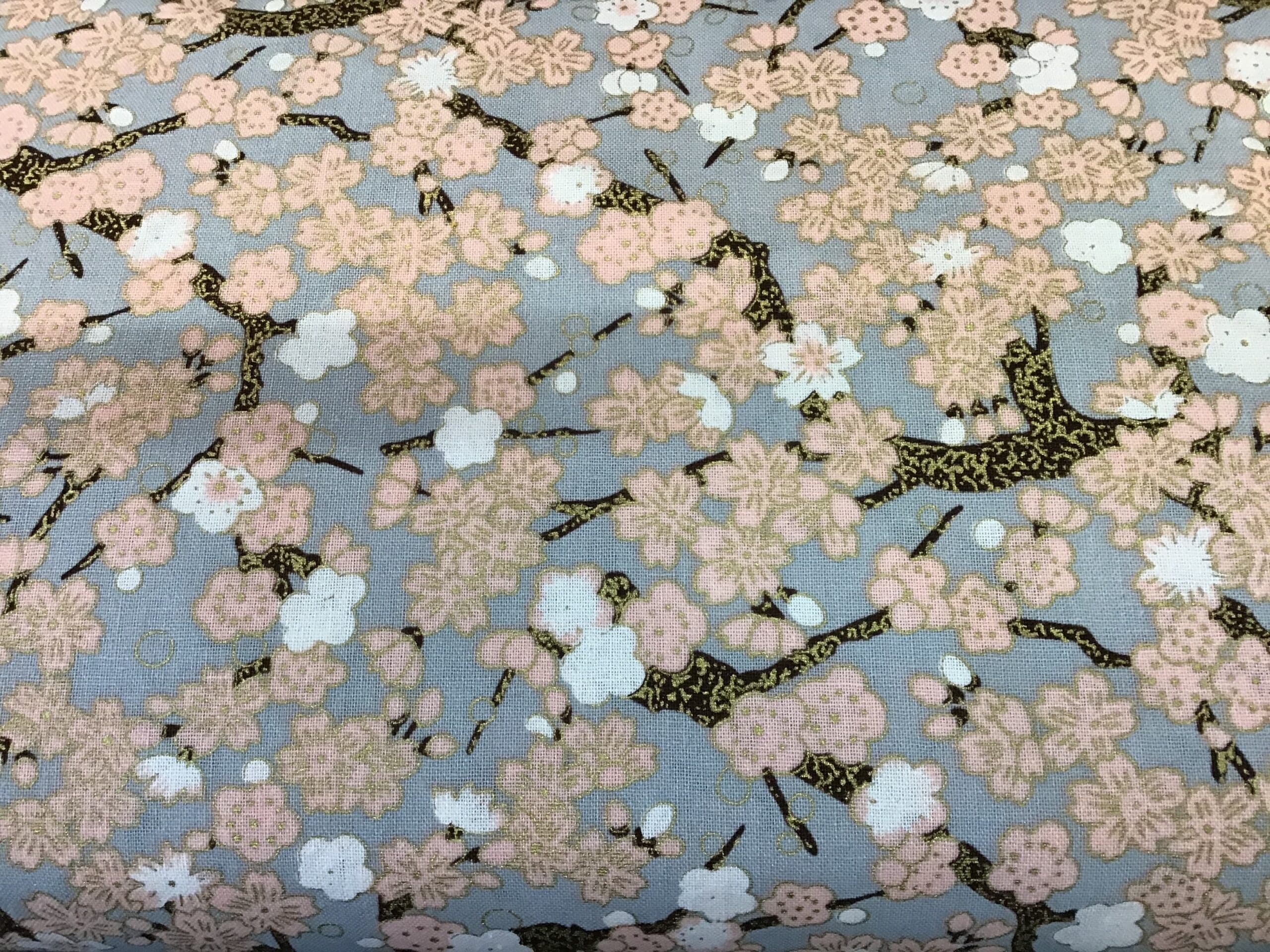 Cherry Blossom PO2643 pink on grey fabric. 54” wide Cherry Blossom PO2643 pink on grey fabric. 54” wide
