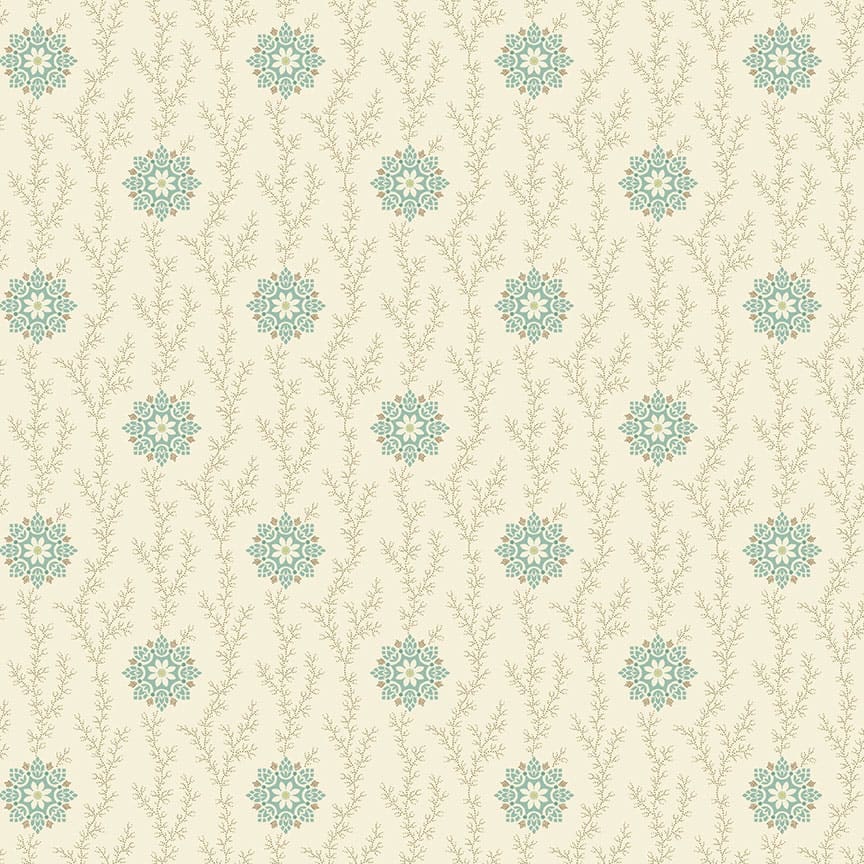 Seamstress 9772L Linen & Lace Cream Blue fabric by Edyta Sitar Seamstress 9772L Linen & Lace Cream Blue fabric by Edyta Sitar
