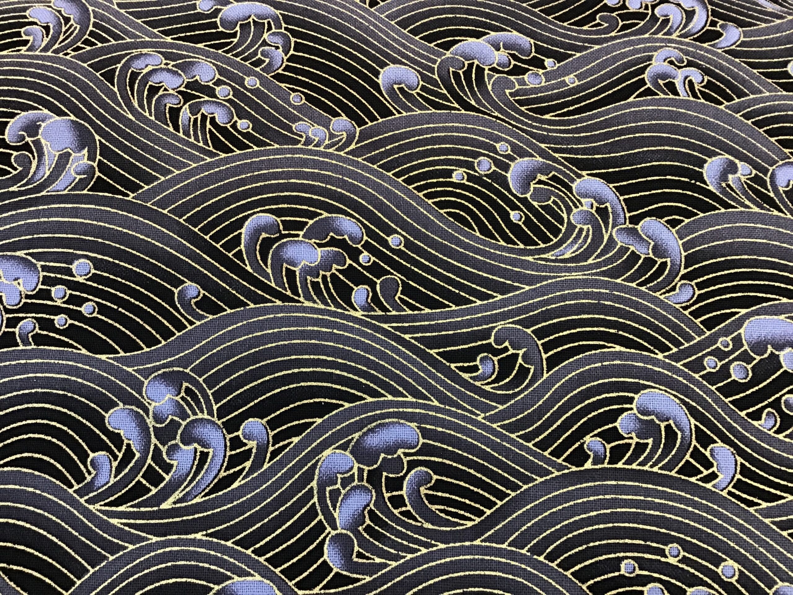 Japanese Wave PO3443 Small Black grey Gold fabric. 54” wide Japanese Wave PO3443 Small Black grey Gold fabric. 54” wide