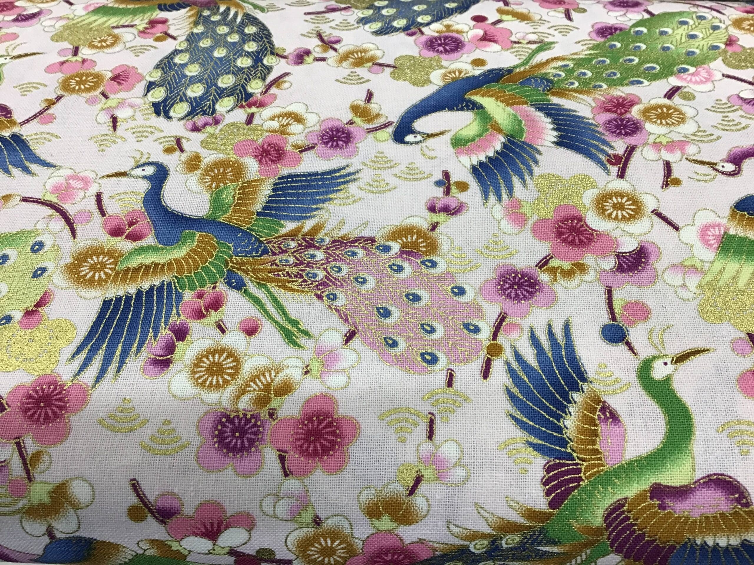 Bird of paradise peacock PO2621 Multi on lilac fabric. 54” wide Bird of paradise peacock PO2621 Multi on lilac fabric. 54” wide