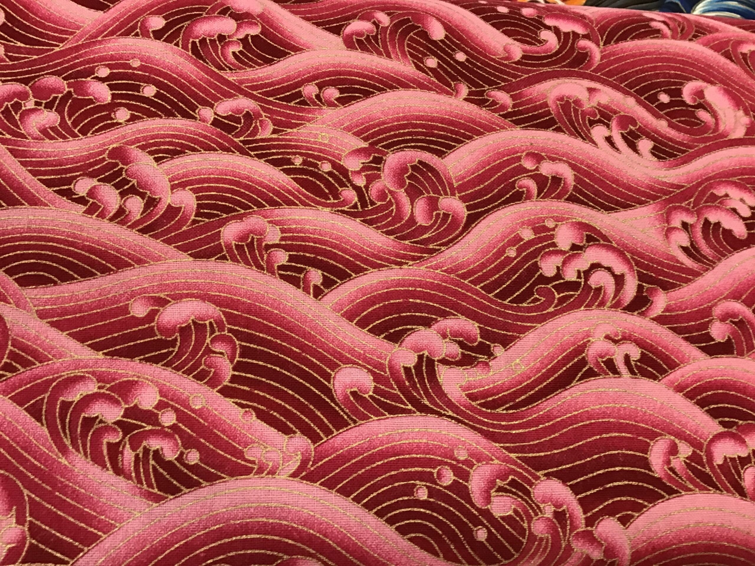 Japanese Wave PO3441 Small Red Pink gold fabric Japanese fabric