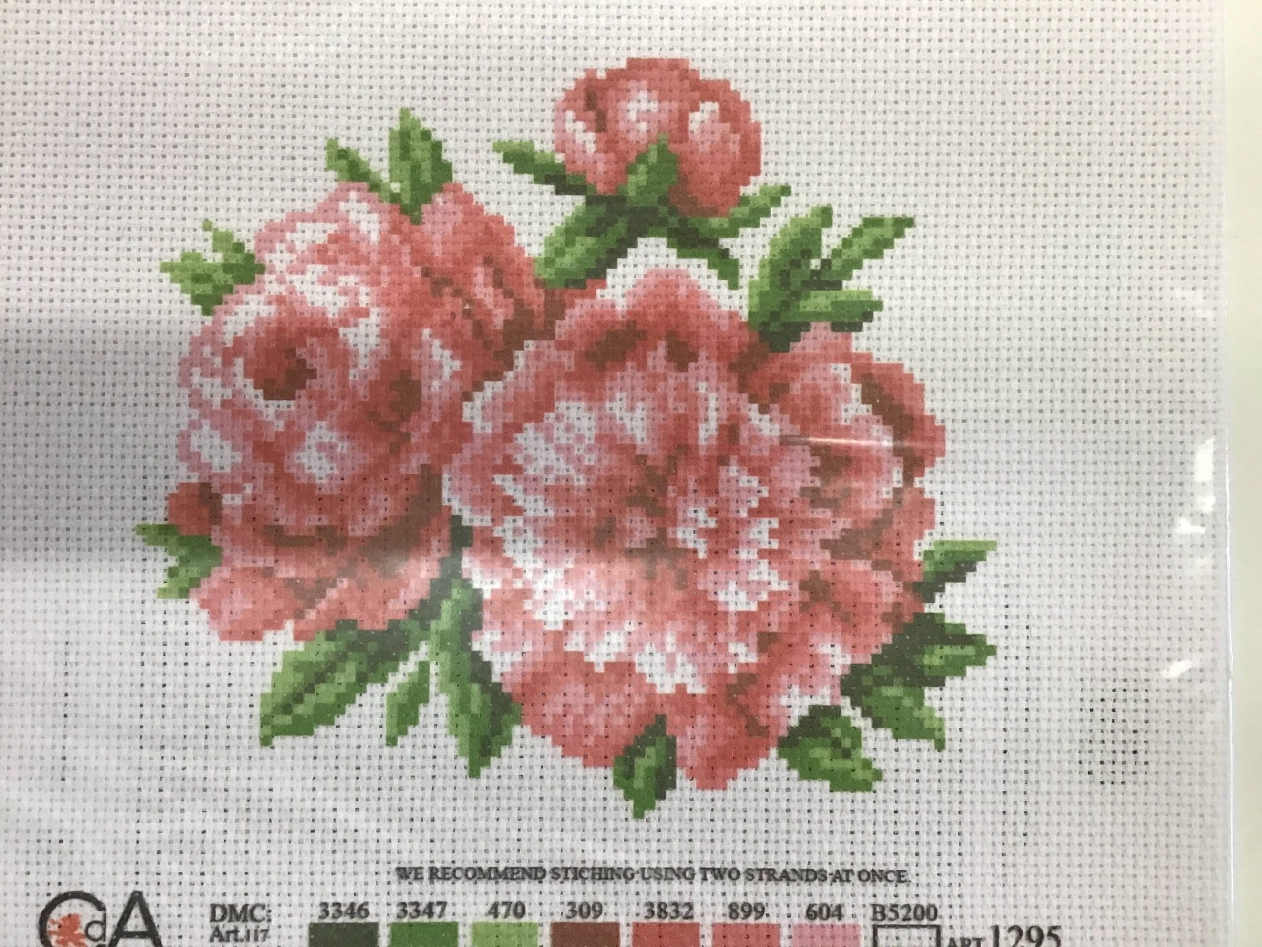 Peonies Printed Cross stitch canvas 20x22cm by Collection D’art Peonies Printed Cross stitch canvas 20x22cm by Collection D’art