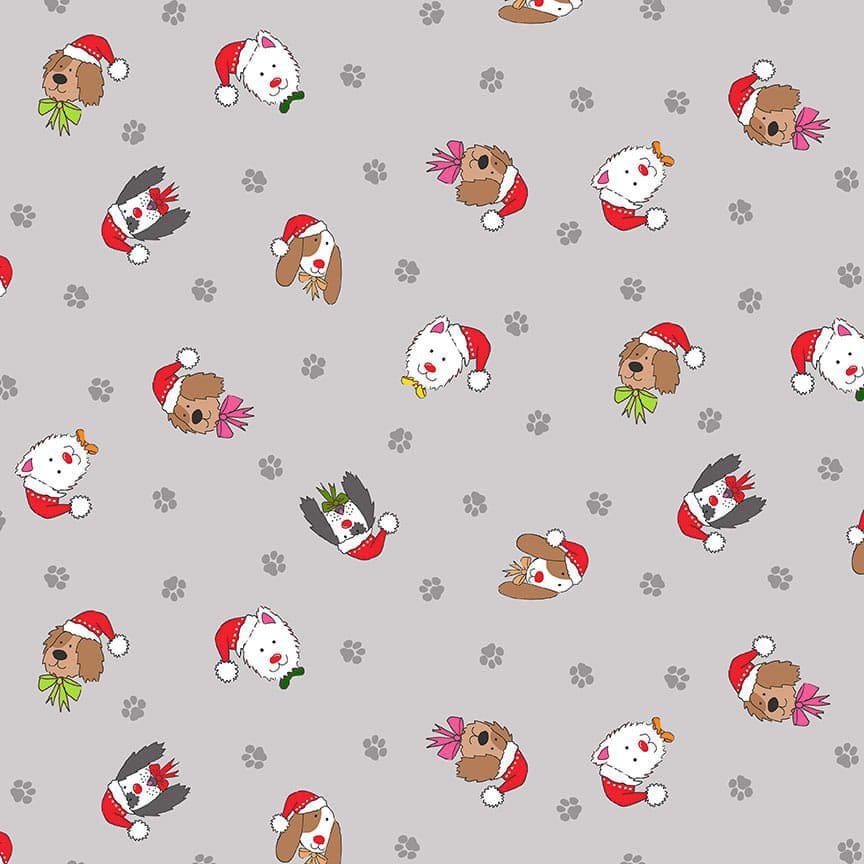 Yappy Christmas! 2366S Dogs Heads on Silver Grey by Makower fabrics Yappy Christmas! 2366S Dogs Heads on Silver Grey by Makower fabrics