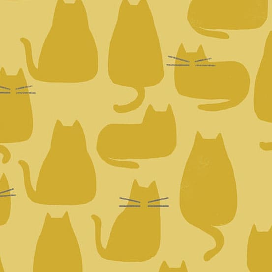Whiskers 91868Y Golden Mustard Yellow Cats fabric by Andover Whiskers 91868Y Golden Mustard Yellow Cats fabric by Andover