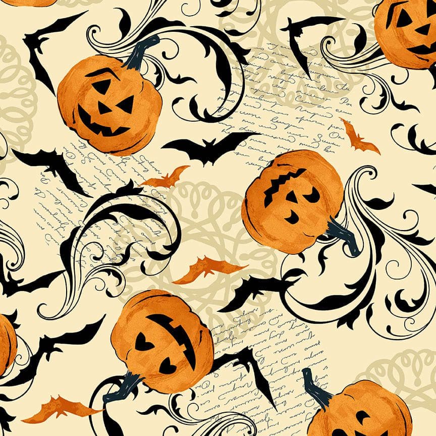 Midnight Haunt 9780L Pumpkin Parchment Cream fabric by Makower Midnight Haunt 9780L Pumpkin Parchment Cream fabric by Makower