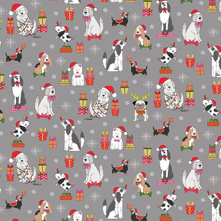 Yappy Christmas! 2365S Dogs scatter on Grey by Makower fabrics Yappy Christmas! 2365S Dogs scatter on Grey by Makower fabrics