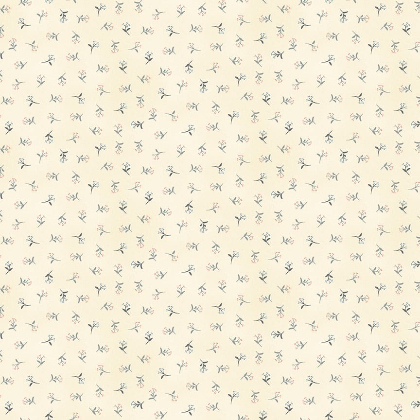 Tranquility 2414S Sprig pink grey on cream fabric by Makower Tranquility 2414S Sprig pink grey on cream fabric by Makower