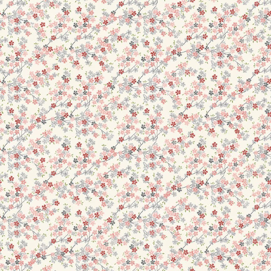Tranquility 2410P2 Cherry Branch Red Pink floral fabric by Makower Tranquility 2410P2 Cherry Branch Red Pink floral fabric by Makower