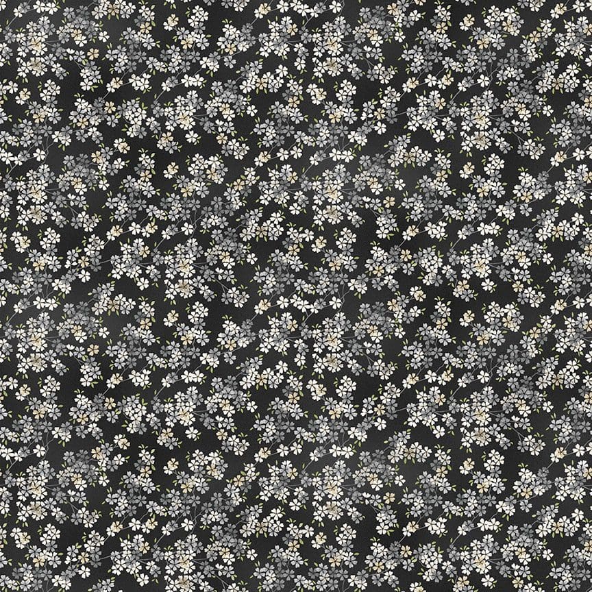 Tranquility 2410S8 Cherry Branch Black floral fabric by Makower Tranquility 2410S8 Cherry Branch Black floral fabric by Makower
