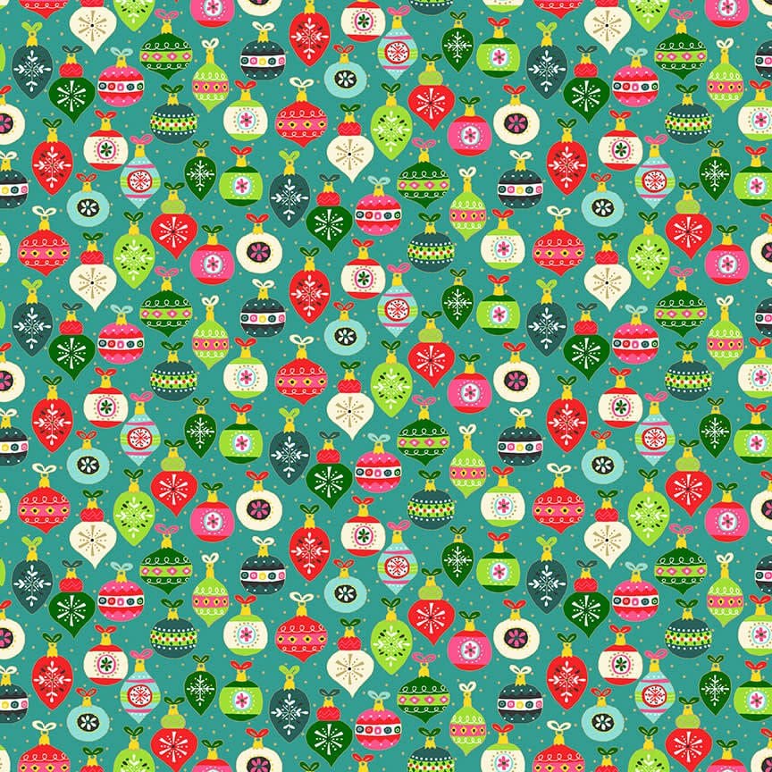 Santa Express 2381T Baubles on Teal Green by Makower fabric Santa Express 2381T Baubles on Teal Green by Makower fabric