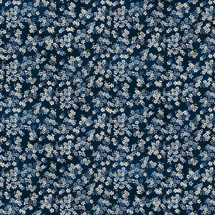Tranquility 2410B9 Cherry Branch Navy Blue floral fabric by Makower Tranquility 2410B9 Cherry Branch Navy Blue floral fabric by Makower