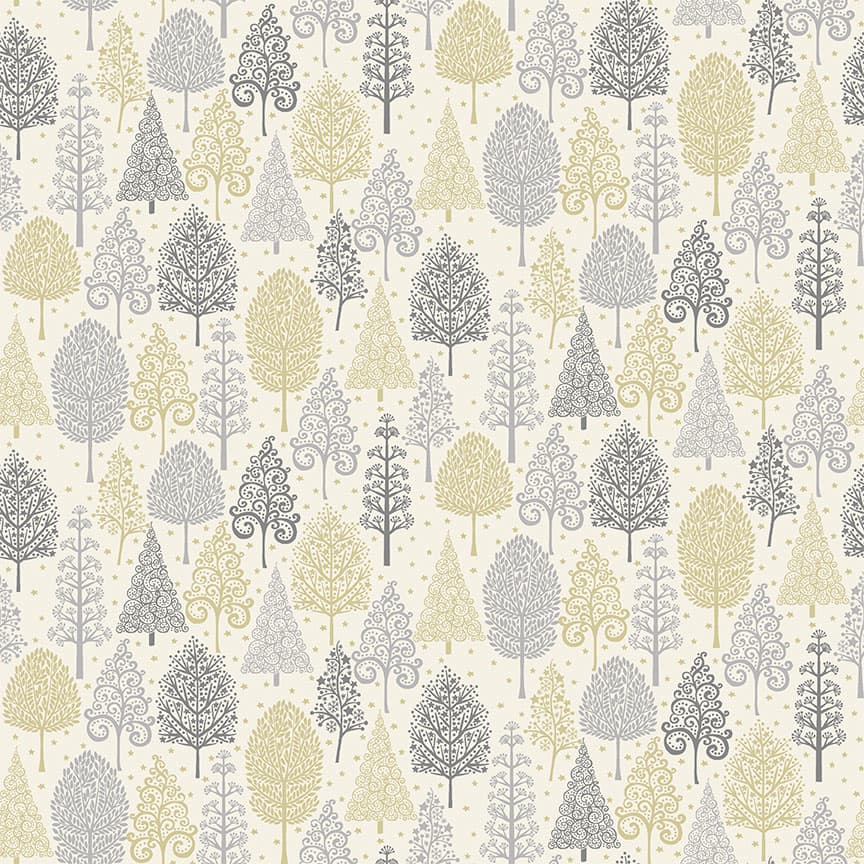 Scandi 2356S Metallic trees on Cream by Makower fabric Scandi 2356S Metallic trees on Cream by Makower fabric