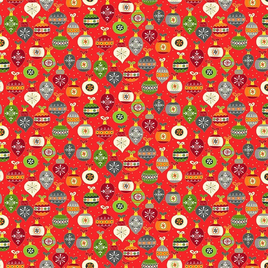 Santa Express 2381R Baubles on Red by Makower fabric Santa Express 2381R Baubles on Red by Makower fabric