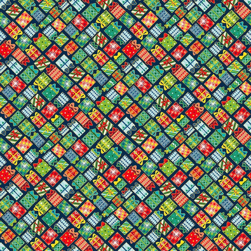 Santa Express 2382B Presents on Blue by Makower fabric Santa Express 2382B Presents on Blue by Makower fabric